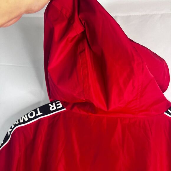 Tommy Hilfiger Logo Red Hooded Drawstring Waist Windbreaker Full Zip Size XL - Picture 4 of 13
